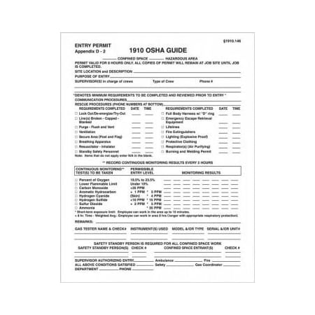 Accuform CONFINED SPACE PERMITS ENTRY PERMITS 8 CBS246 CBS246